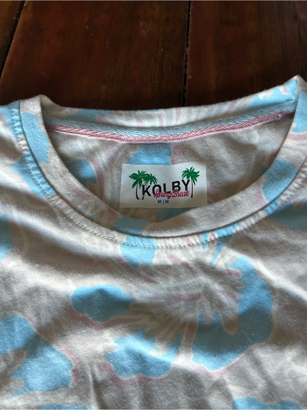 White & Light Blue Floral Short Sleeve Tee